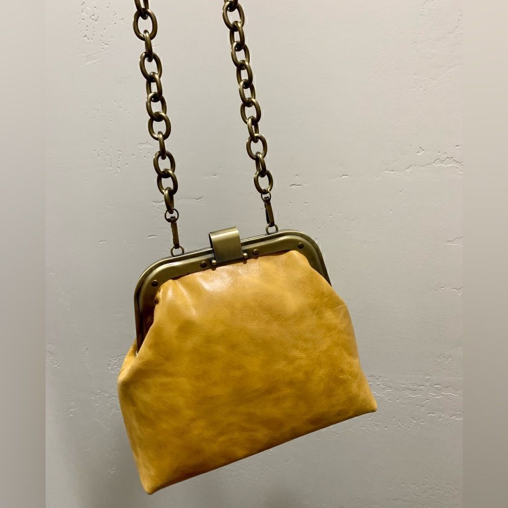 Unique Distressed Leather Handmade Rivet frame Push Lock Purse, Multi Use Style. - Picture 13 of 15